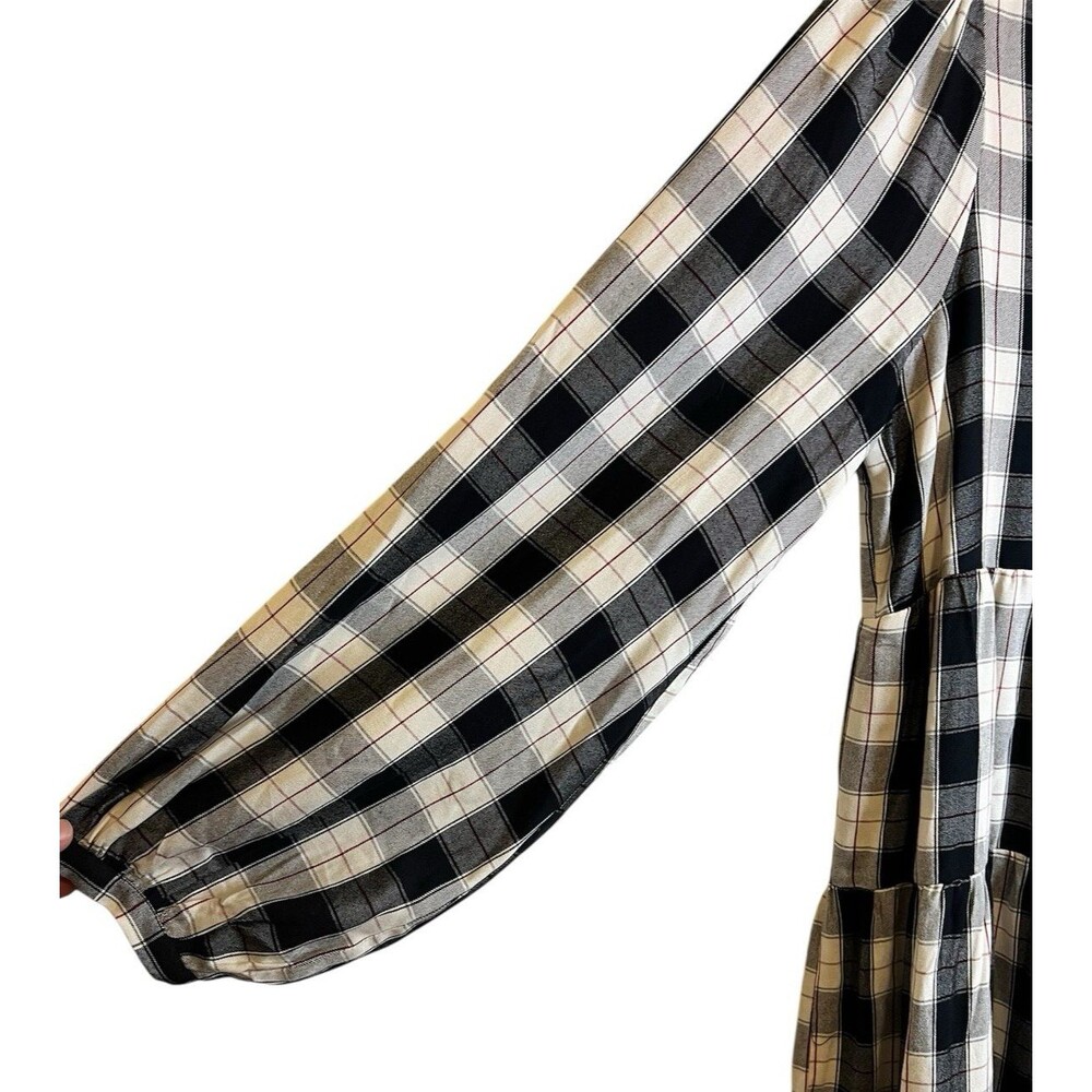 MAEVE Anthropologie Black Motif Amber Plaid Tiered Tunic Dress Flowy Boho Sz Med - Picture 10 of 12